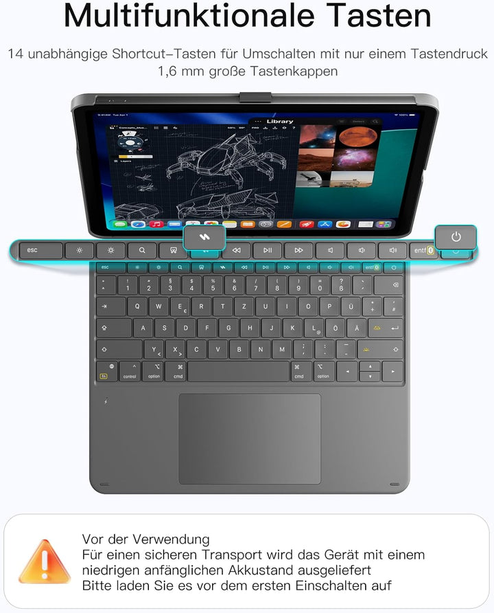 Inateck Tastatur Hülle Kompatibel mit iPad Air 13 Zoll (2025/2024),Tastatur für ipad Pro 12.9 Zoll 6