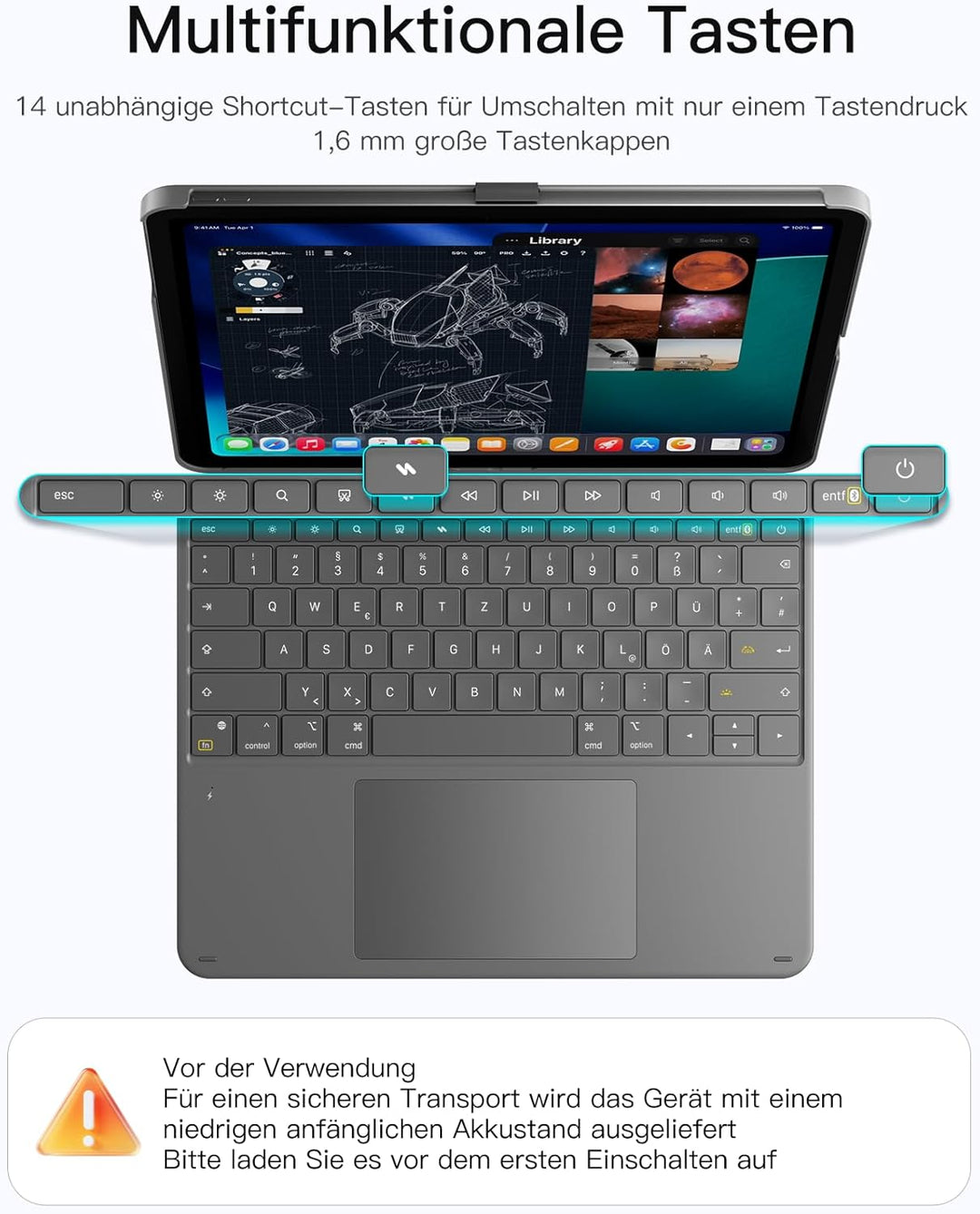 Inateck Tastatur Hülle Kompatibel mit iPad Pro 13 2025/2024(M5/M4),6.0 Zoll Grosses Trackpad,Abnehmb