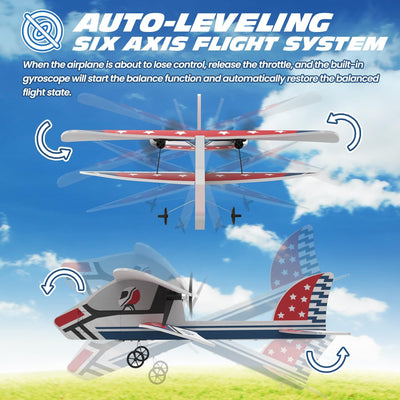 DEERC RC Flugzeug, 2,4 GHz ferngesteuertes Flugzeug mit 3 Batterien und 6-Achsen-Gyro-Stabilisator,