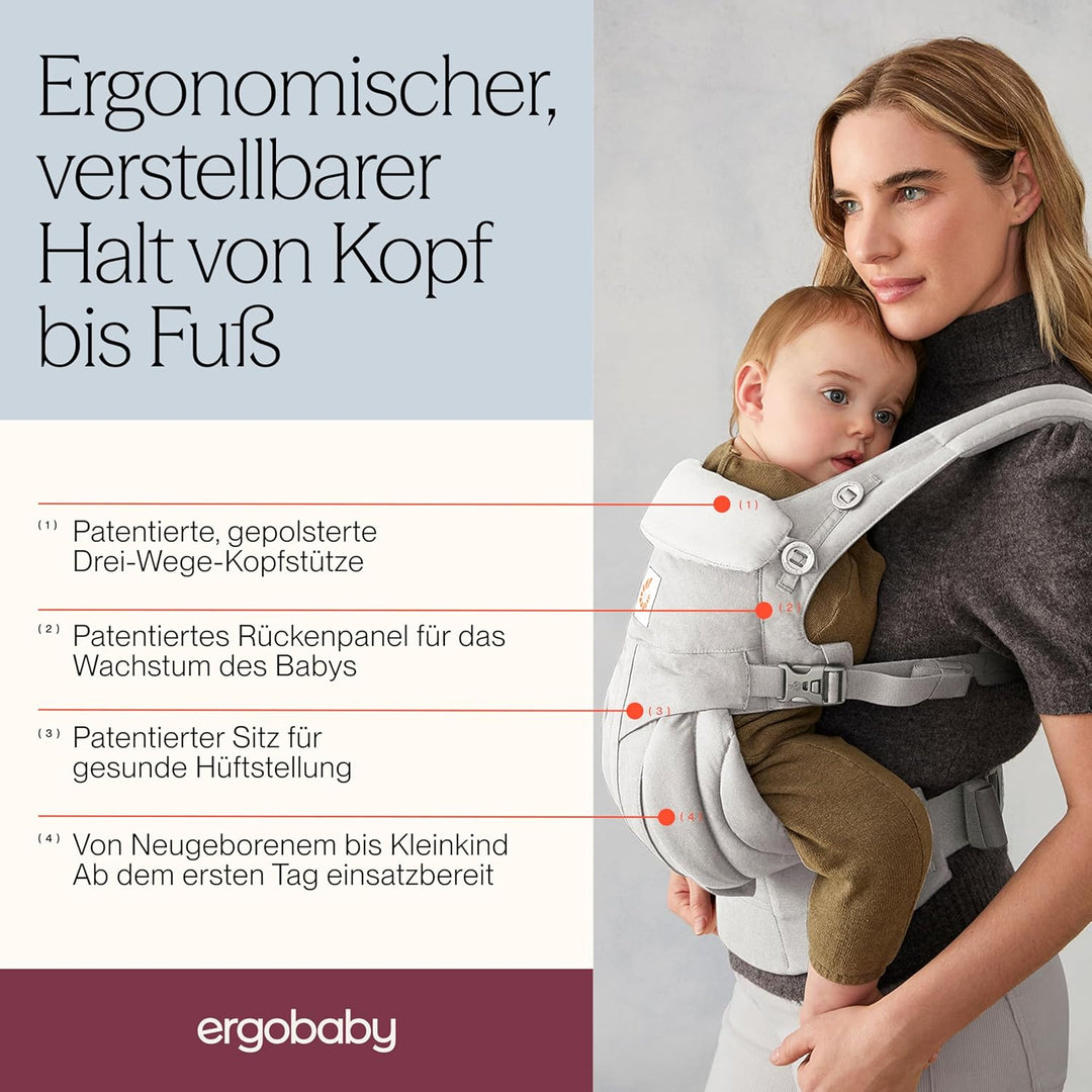 Ergobaby Omni 360 4-Positionen Babytrage für Neugeborene ab Geburt bis 20kg, 4-in-1 Kindertrage Trag