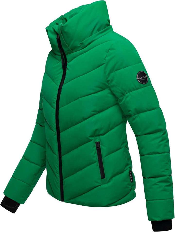 MARIKOO Damen Winterjacke warme Steppjacke mit abnehmbarer Kapuze Samuiaa XVI XS-3XL XS Smaragd Gree