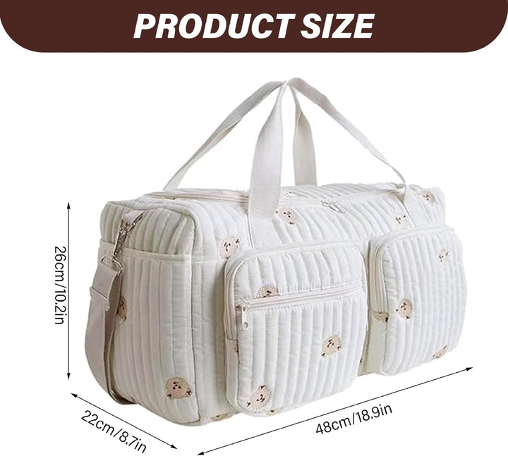 Gesteppte Wickeltasche, grosse Kapazität, Teddybär-Muster, niedliche Reisetasche, tragbar und leicht