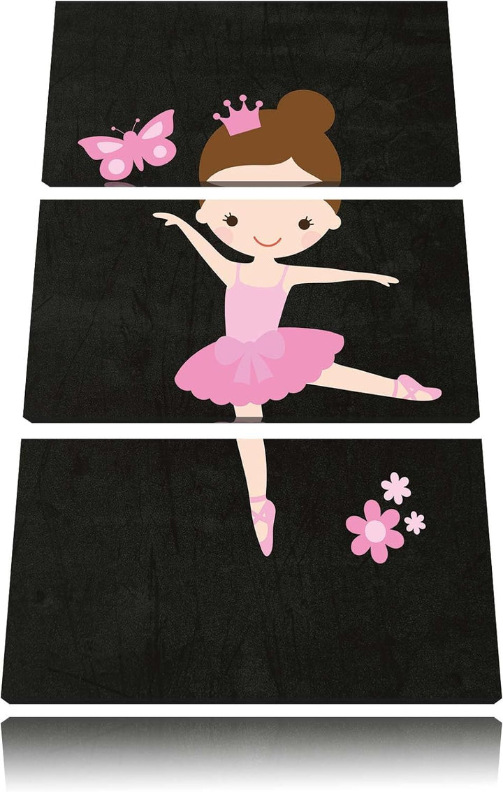 Pixxprint Ballerina mit Schmetterling und Blumen schwarz 3-Teiler Leinwandbild 120x80 Bild auf Leinw
