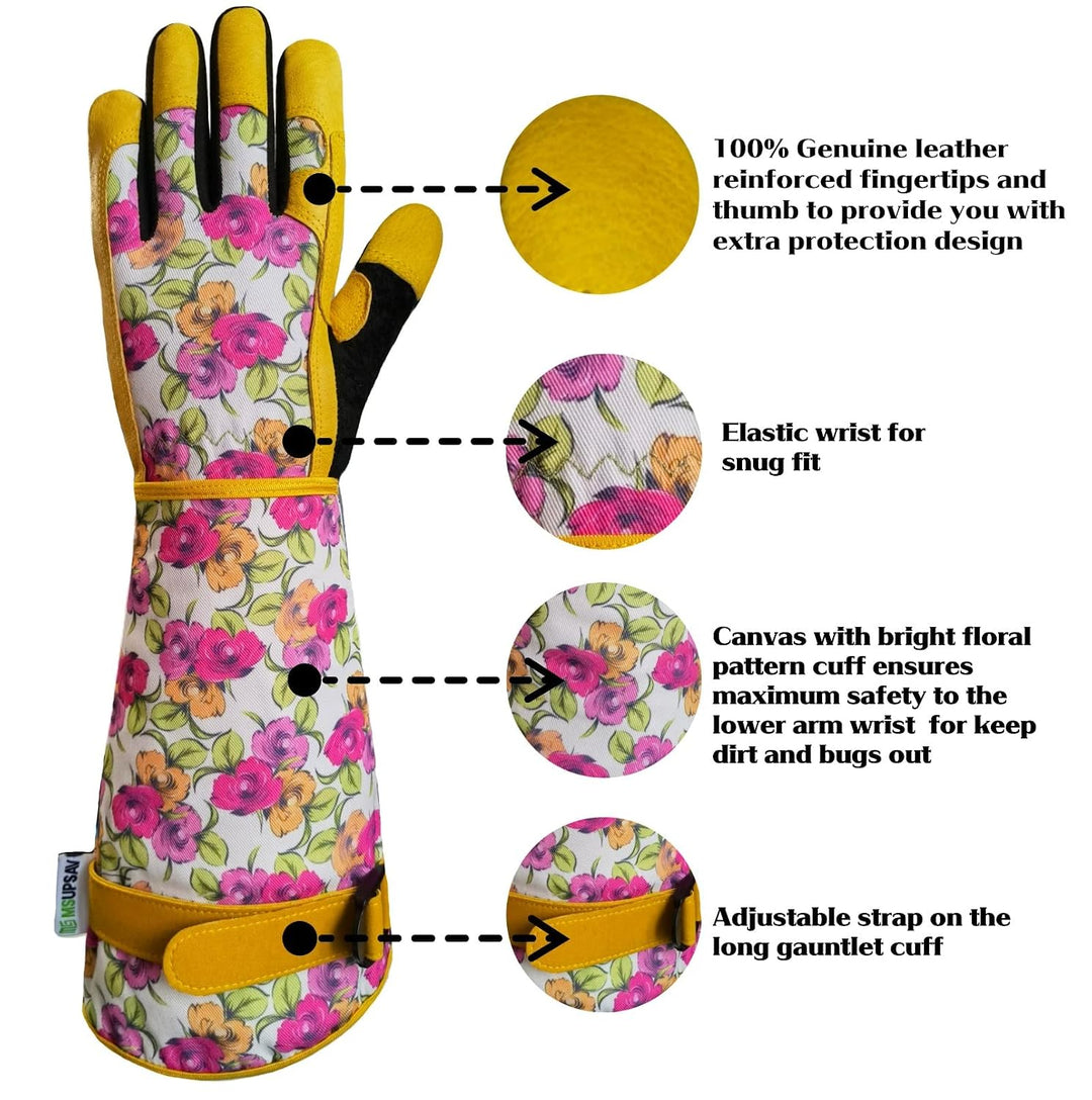Gartenhandschuhe aus Leder für Damen, lange Manschette, Gartenhandschuhe mit Touchscreen-Design, Sic