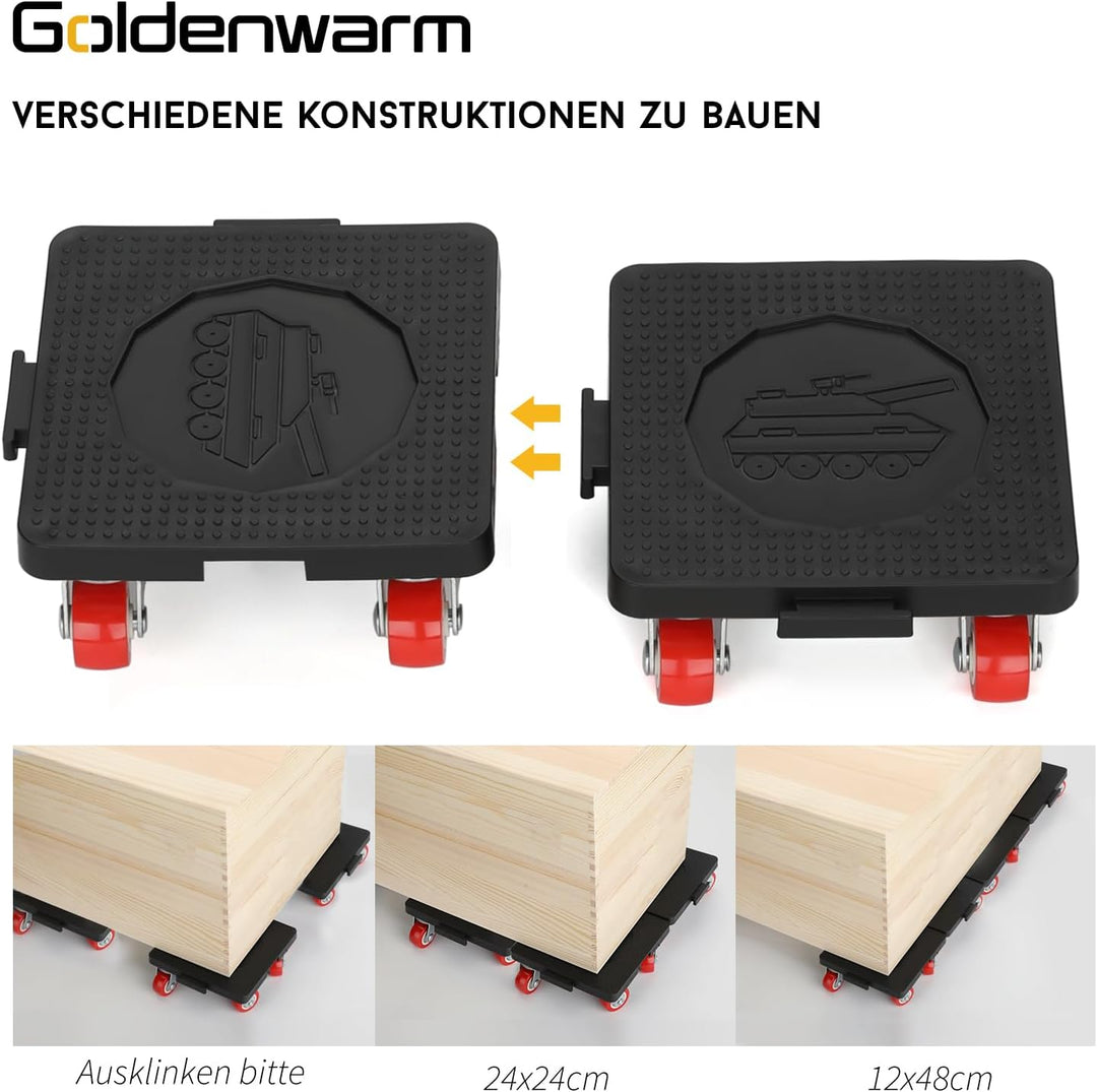 goldenwarm Möbelheber für schwere Möbel 4 Möbelroller mit 5 Stücke 360°Rotation Räder Large 800KG Be