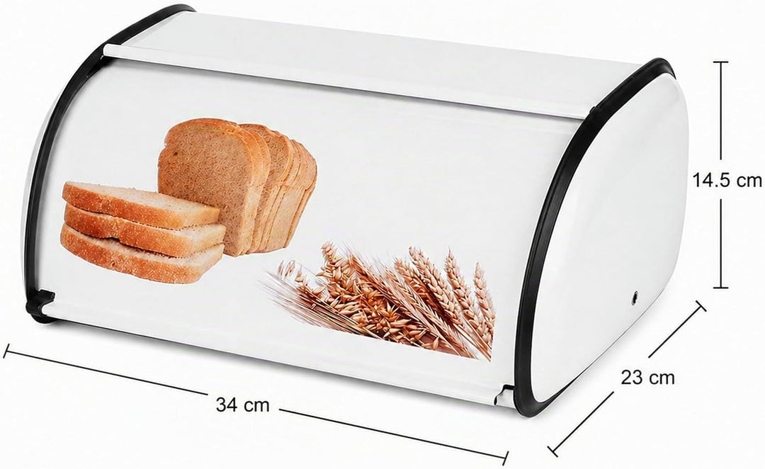 Brotkasten Edelstahl Metall mit Deckel, Brotbox Brotaufbewahrung für Küche, Bread Box Retro Design W