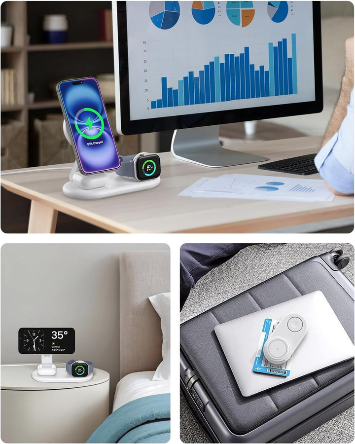 Tragbare 3 IN 1 Ladestation kompatibel mit Apple Watch und iPhone, Mag-Safe Ladegerät für iPhone 17