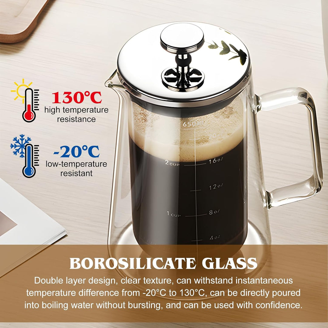 1000ml Transparent Französische Presse: Kaffeepresse French Press aus Hochborosilikatglas und Edelst