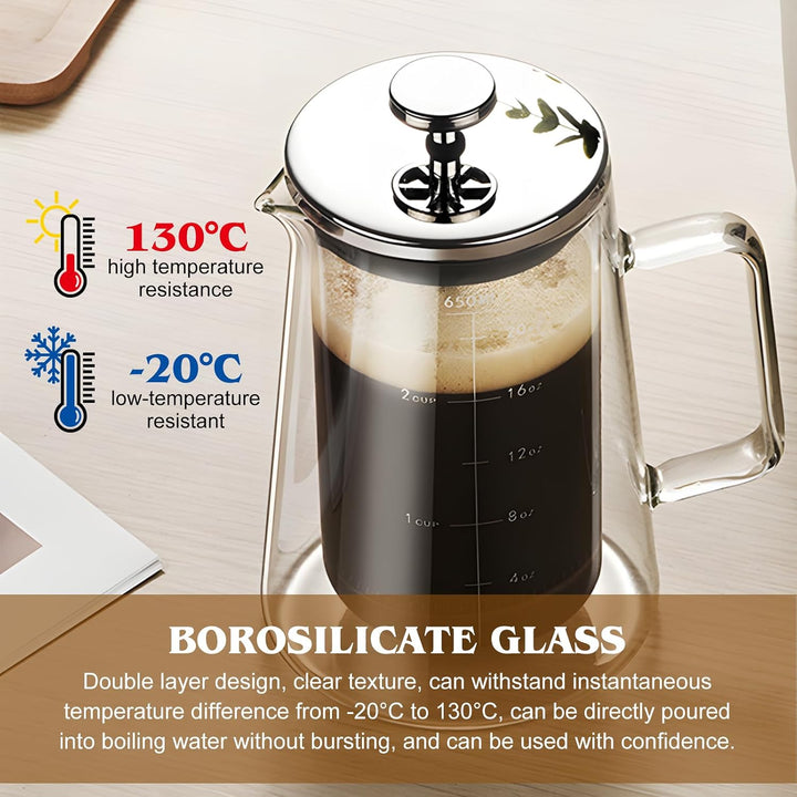 1000ml Transparent Französische Presse: Kaffeepresse French Press aus Hochborosilikatglas und Edelst
