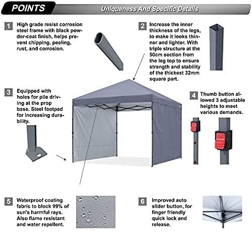 ABCCANOPY Faltpavillon UV50+ mit 2 Seitenwänden, Grau 300 cm | 500D Polyester,wasserdicht, 4 Sandsäc