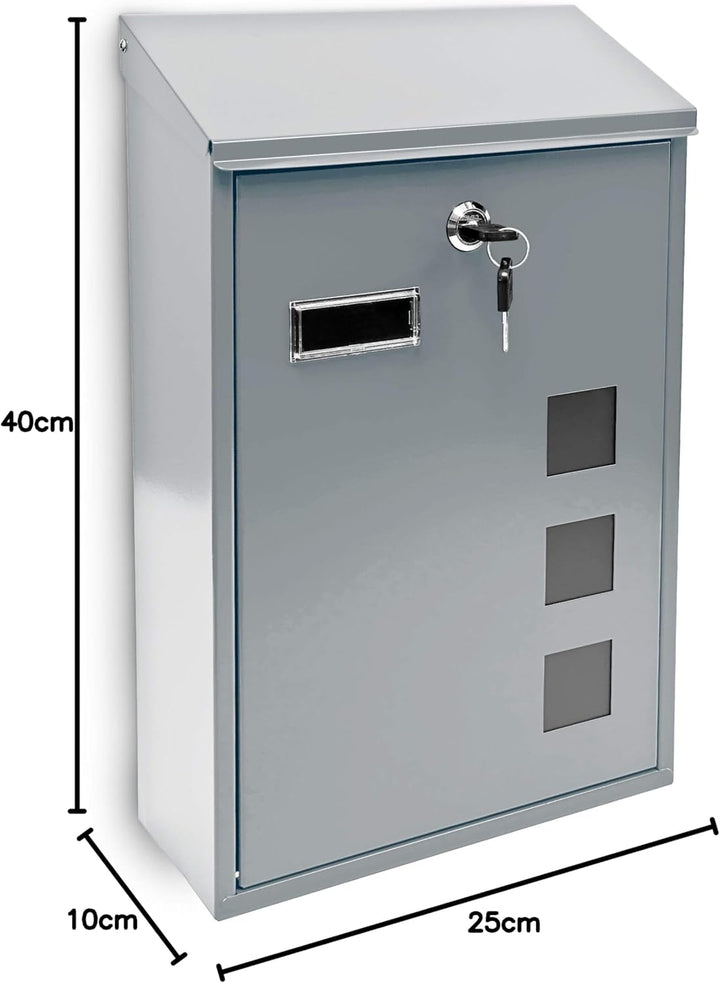 Relaxdays 10017417_S Silber Design Briefkasten aus Metall 25x40 cm, 40 x 25 x 10 cm, Silber