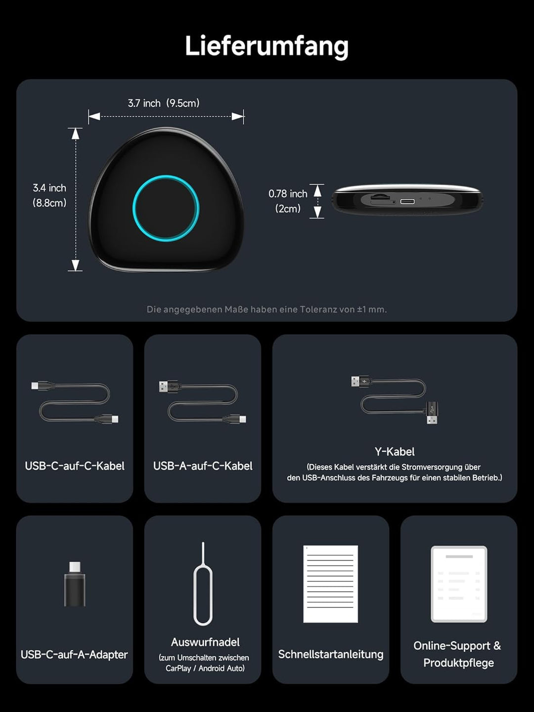 AI Box CarPlay Wireless Adapter & Android Auto Wireless Adapter mit Integriertem 4G, Wi-Fi, Dual BT,