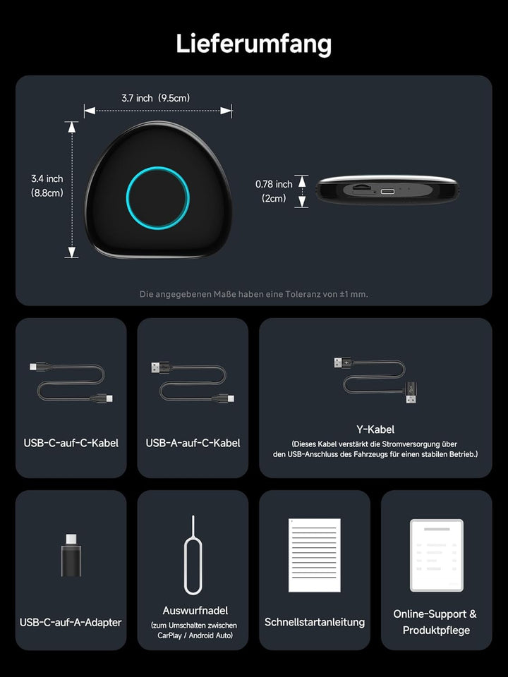 AI Box CarPlay Wireless Adapter & Android Auto Wireless Adapter mit Integriertem 4G, Wi-Fi, Dual BT,