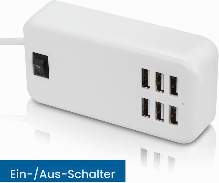 USB Ladestation, 30W 2A 100-240V USB Ladehub mit 6 Anschlüssen USB Ladeanschlüsse Überhitzungsschutz