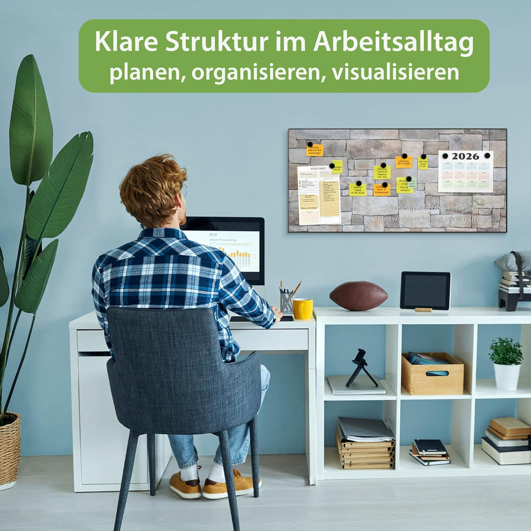 banjado Magnettafel schwarz 78 x 37cm / Magnetwand Metall/Magnetpinnwand als Memoboard/Pinnwand Magn