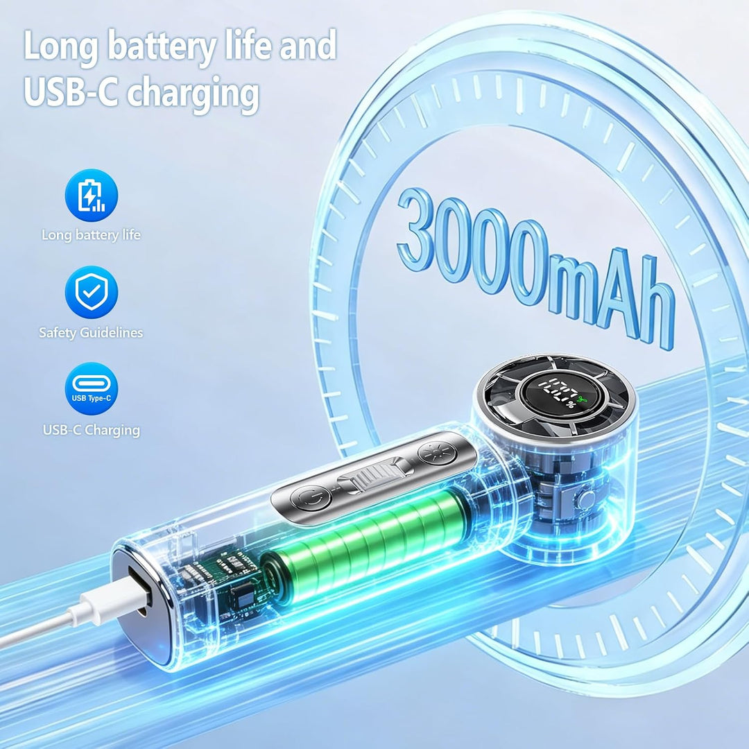 Tragbarer Handventilator 3000mAh Akku Mini Ventilator, USB Handventilator mit 100 Stufen, digitales