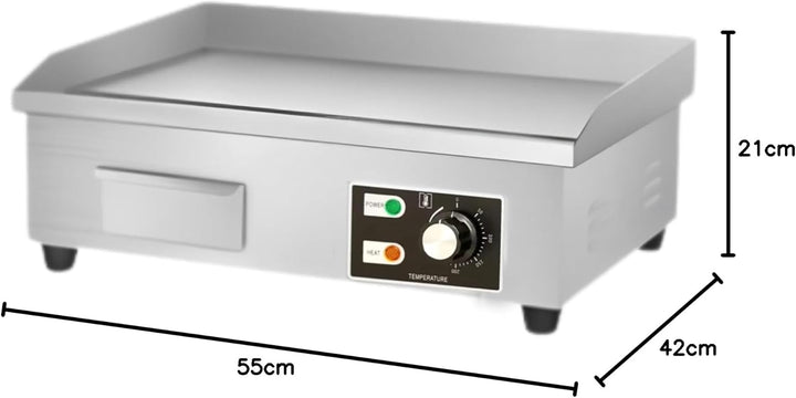 Elektrische Grillplatte.Professionelle Grillplatte 55x35cm.Edelstahl, Thermostat heizt bis zu 300°C.