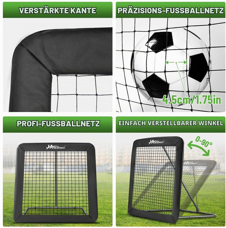 Rebounder für Fussball, 6-Fach verstellbares Rebounder-Netz mit Schutzrand &amp; Heringen, Soccer-Traini