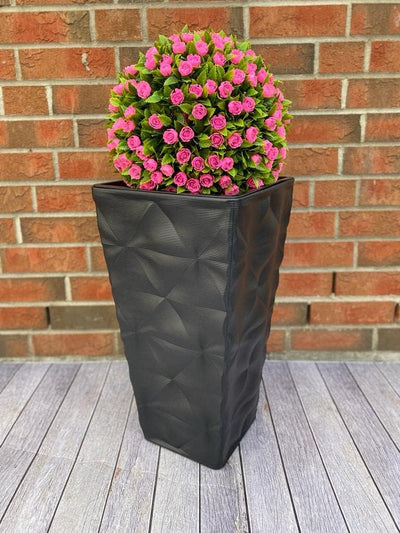 Pflanzkübel Blumenkübel mit Herausnehmbaren Einsatz Slim Hoch Quadratisch 3D Effekt Farbe: Schwarz S
