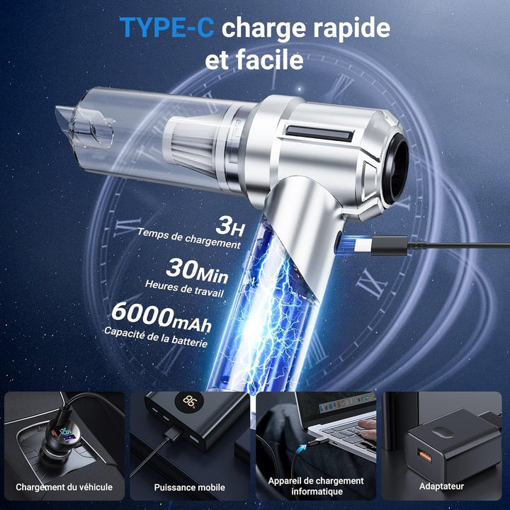 Handstaubsauger, 28000Pa Handstaubsauger Akku, 3 in 1 Faltbar Autostaubsauger, Mini Staubsauger mit