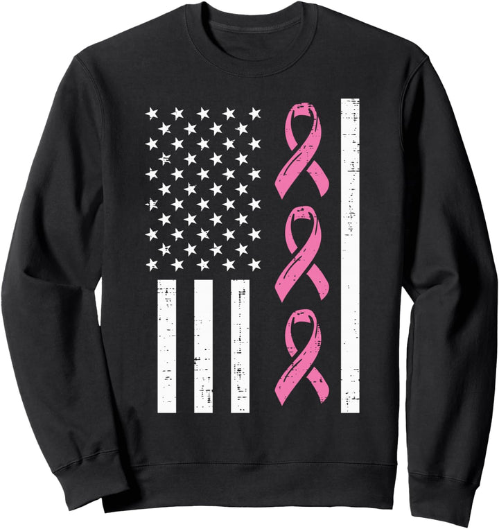 Amerikanische Flagge, rosa Band, Brustkrebs-Bewusstsein Patriotisch Sweatshirt