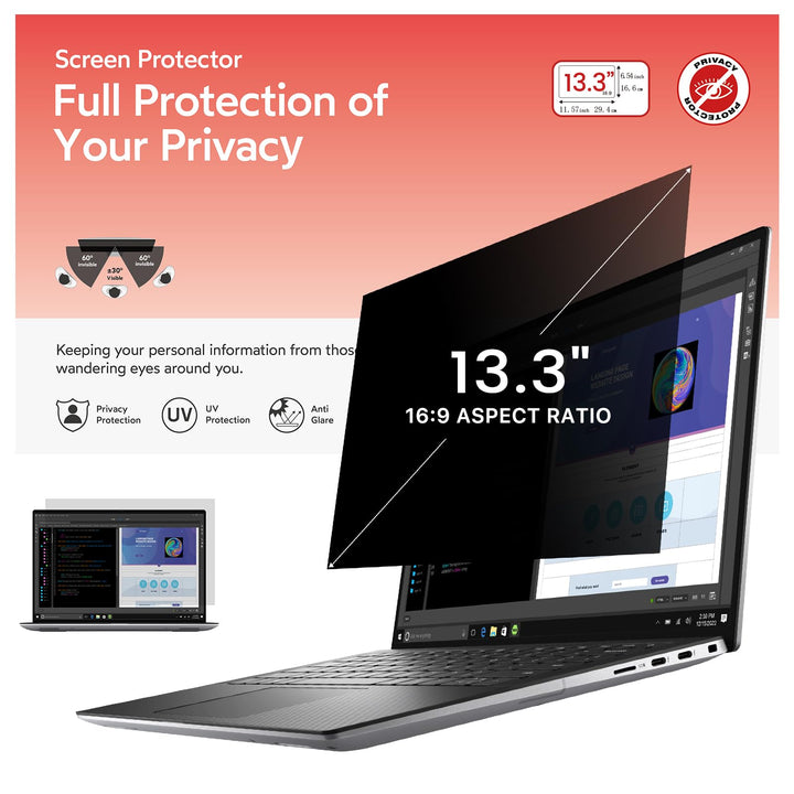 BERSEM Laptop Sichtschutzfolie 13.3 Zoll, 16:9 Seitenverhältnis Abnehmbarer Sichtschutz, Laptop Sich