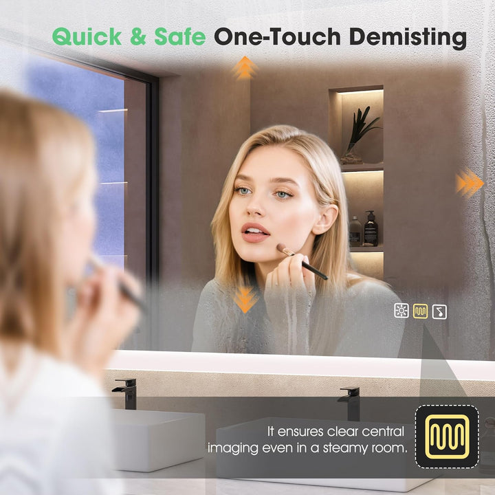 S'bagno Badspiegel-mit-Beleuchtung 100x70cm, Led-Badezimmerspiegel-mit-Licht, Bluetooth, Entfoggen,