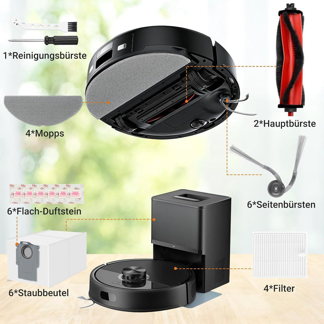 Pure Realm 30 Stück Zubehörset für Roborock Q7 M5+ / Q7 L5+ Staubsauger | 2 Hauptbürsten 6 Staubbeut