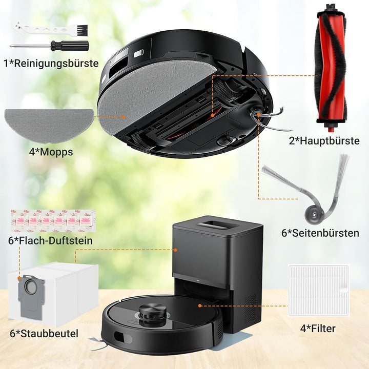 Pure Realm 30 Stück Zubehörset für Roborock Q7 M5+ / Q7 L5+ Staubsauger | 2 Hauptbürsten 6 Staubbeut