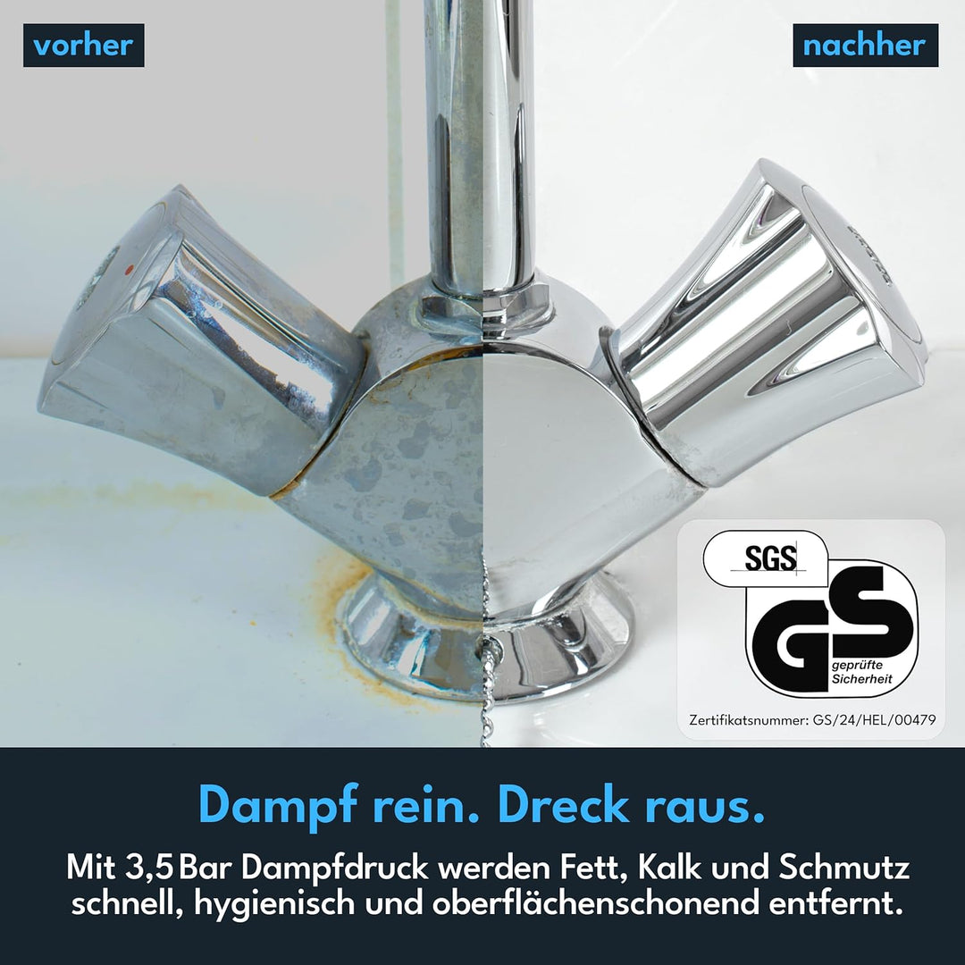 LEBENLANG Elektrischer Dampfreiniger Handgerät - 3,5 Bar & 1000W I 12x Zubehör I Steam Cleaner für a