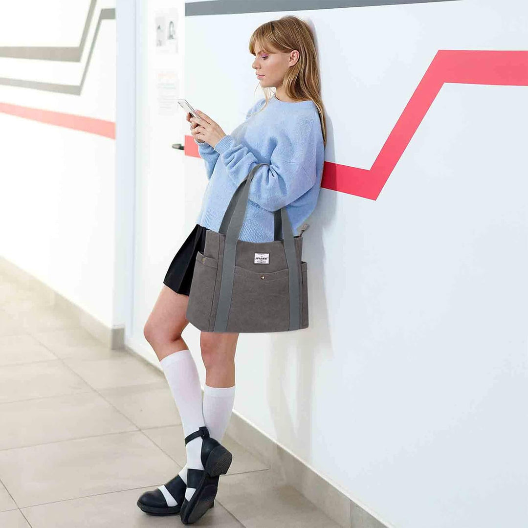 HAWEE Canvas Damen Handtasche Shopper Tote Bag Grosse Schultertasche mit Reissverschluss Umhängetasc