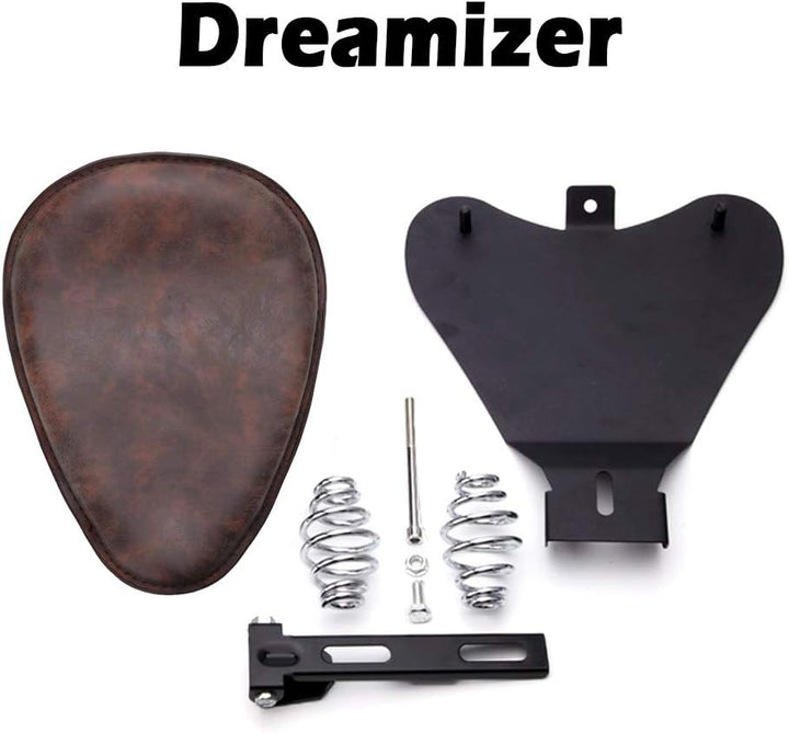 DREAMIZER Motorrad Leder Bobber Sitz, Retro Motorrad Solo Sitz Mit Grundplatte der Federhalterung fü