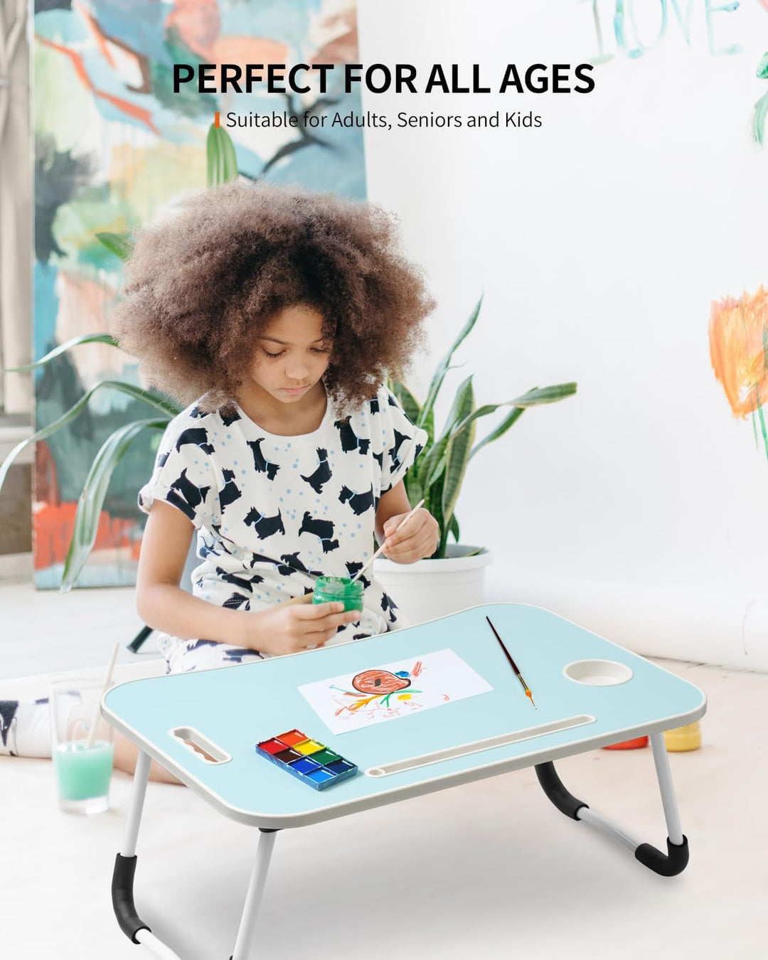 Faltbarer Laptoptisch, tragbarer Schossschreibtisch, Betttisch, Laptop-Ständer mit Getränkehalter &