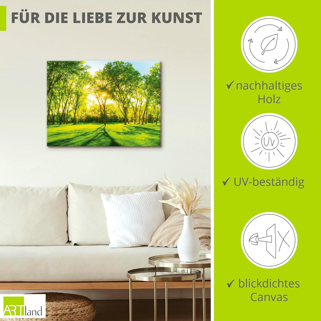 ARTland Leinwandbilder Wandbild Bild auf Leinwand 80x60 cm Natur Wald Sonne Landschaft Frühling Wies