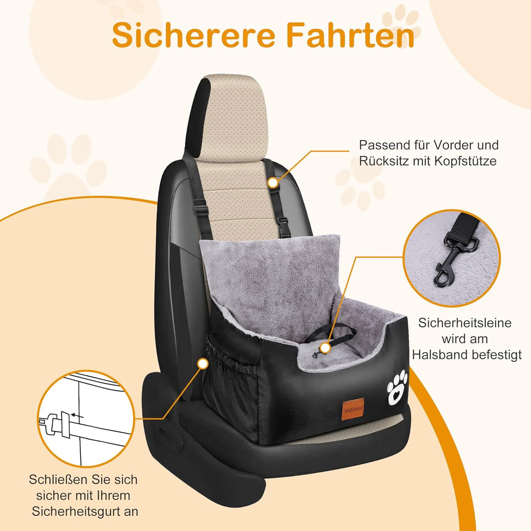 Hunde Autositz, 70x60x45cm, 2 Ansteckbare, Verstellbare Sicherheitsleinen, Auto-Hundebett für kleine