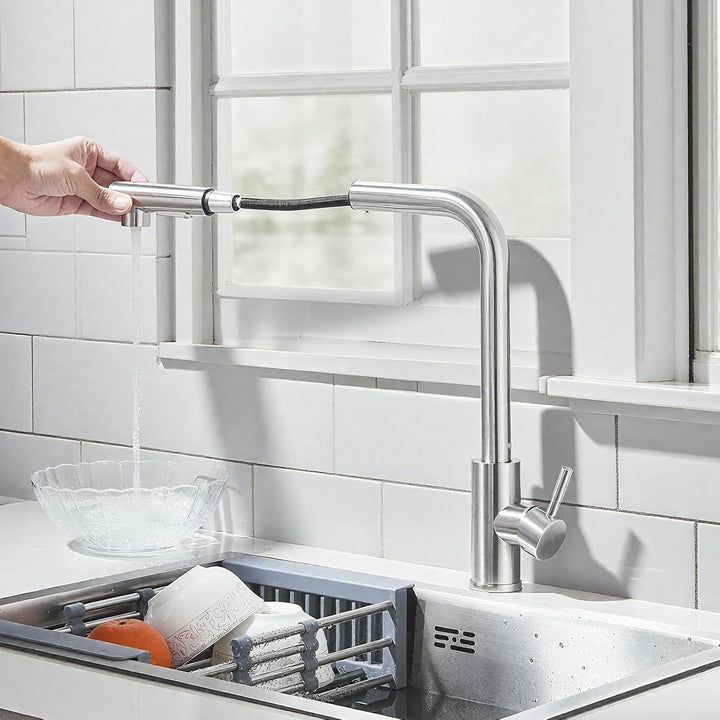 Rozin Wasserhahn Küche Hochdruck Gebürstetes Nickel 360° Drehung Küchenarmatur Ausziehbar Wasserhahn