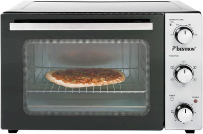 Bestron AOV31 2-in-1 Mini-Backofen mit Drehspiess, 31 Liter, 1500 W, Edelstahl, Schwarz 31 Liter Min