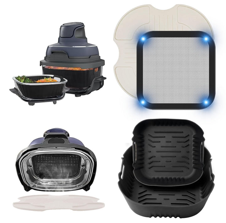 4 Stück Airfryer Zubehör für Ninja Crispi FN101EU, Airfryer Silikonform + Edelstahl Spritzschutz + S
