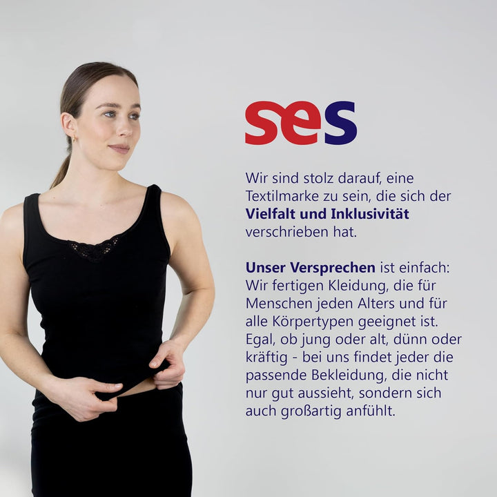 SES Top mit Spitze Damen 3er-Pack 34-52 aus 100% Baumwolle/Damen Unterhemden mit Spitze & weicher Fe