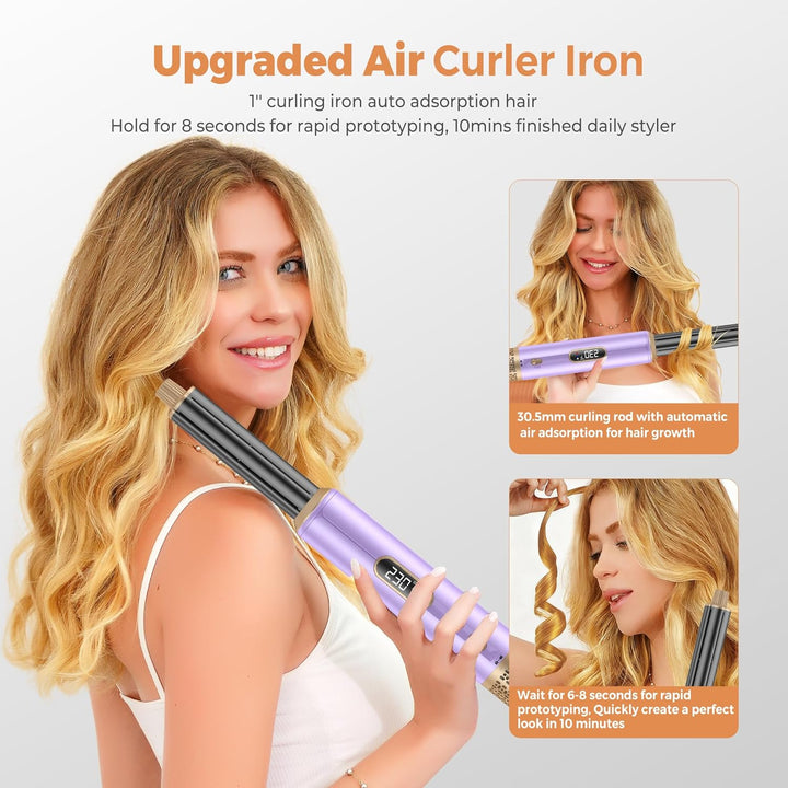 Pro Airstyler 5 in 1 Set, Air brush Hairstyler Ionen Föhnbürste mit 30mm Warmluft-Lockenstab | Haars