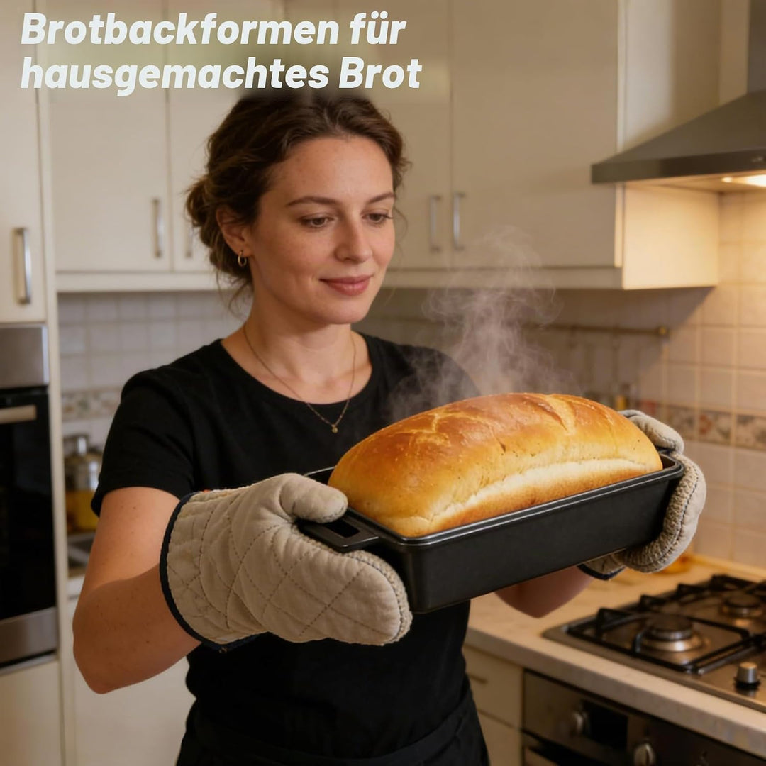 Gusseisen Brotbackform mit Deckel & Antihaft,Ofenfeste Kastenform Toastbrot Backform,Brottopf zum Ba