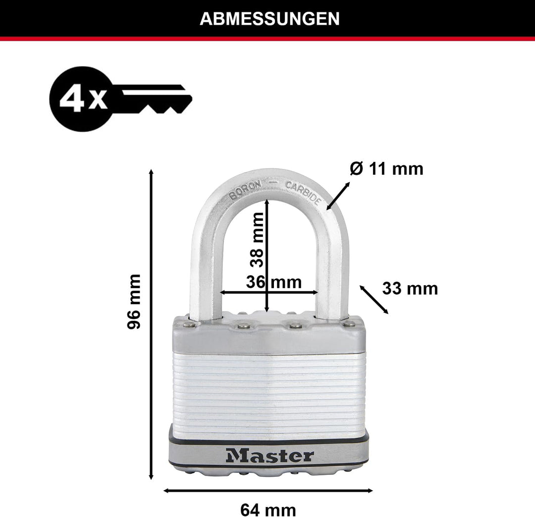 MASTER LOCK Hochleistungsvorhängeschloss [Schloss mit Schlüssel] [Laminierter Stahl] [Wetterfest] M1