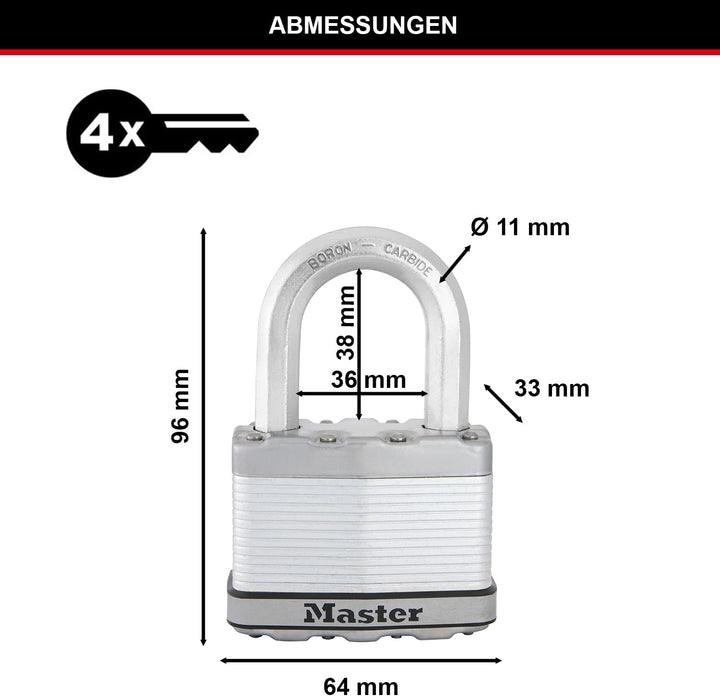 MASTER LOCK Hochleistungsvorhängeschloss [Schloss mit Schlüssel] [Laminierter Stahl] [Wetterfest] M1