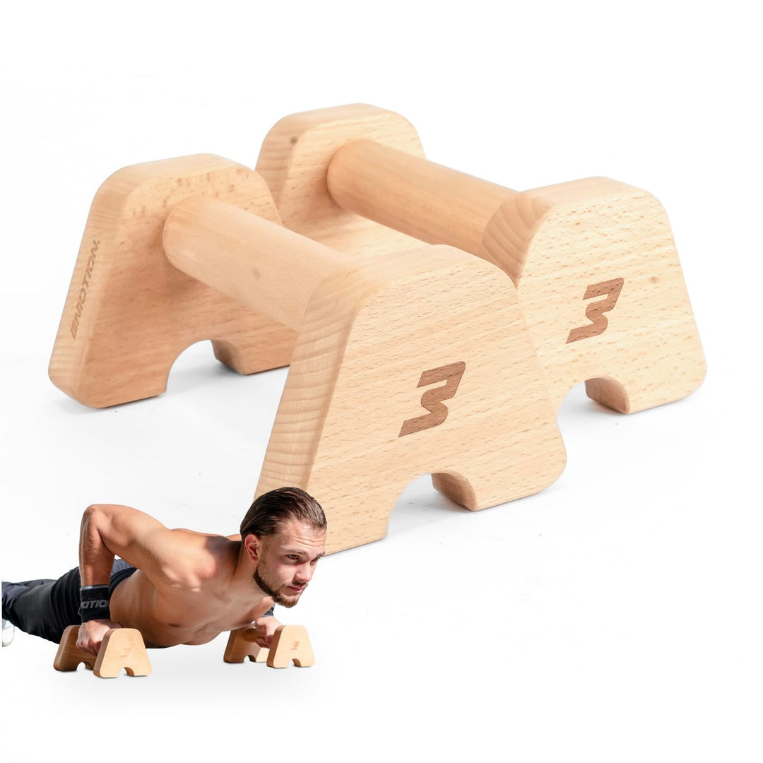 BMOTION Premium Holz Liegestützgriffe, nachhaltige und rutschfeste Calisthenics Parallettes, Liegest