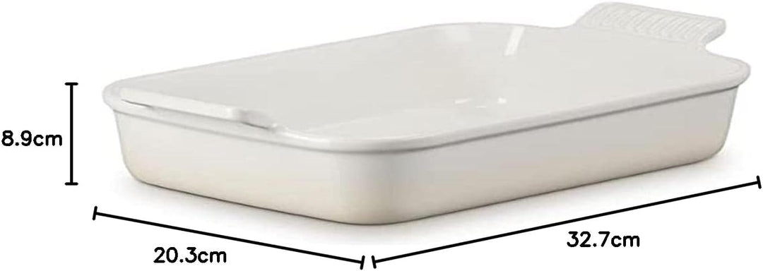 Le Creuset Rechteckige Auflaufform Tradition aus Steinzeug, 26 cm, 2.4 Liter, Meringue, 711022671600