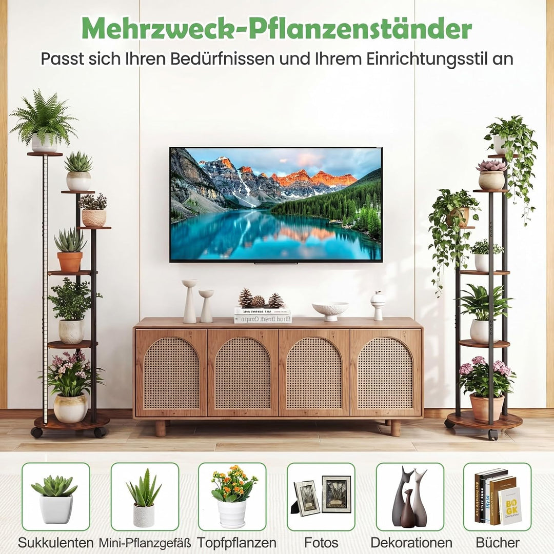 COSTWAY Blumenständer, 6-stufiges Pflanzenständer mit LED-Beleuchtung & Rollen, Pflanzenregal Outdoo