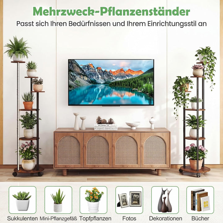 COSTWAY Blumenständer, 6-stufiges Pflanzenständer mit LED-Beleuchtung & Rollen, Pflanzenregal Outdoo