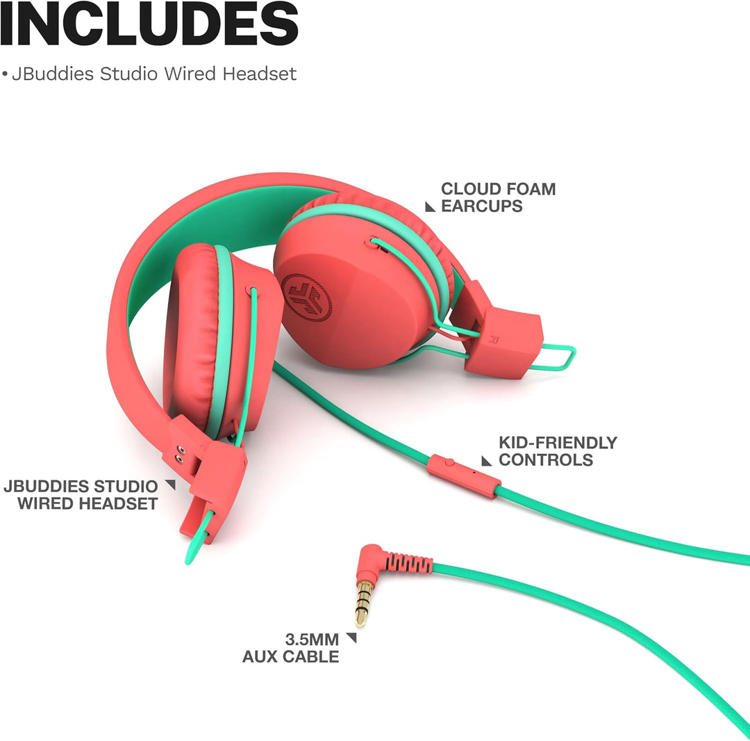 JLab JBuddies Studio On-Ear-Kinder-Kopfhörer, kabelgebunden, Kleinkind-Kopfhörer, kindersicher, Stud