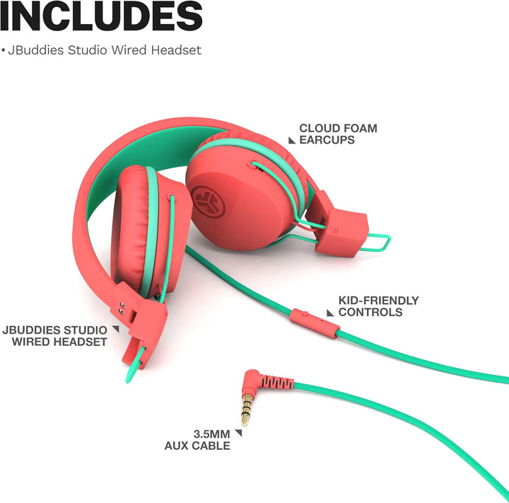 JLab JBuddies Studio On-Ear-Kinder-Kopfhörer, kabelgebunden, Kleinkind-Kopfhörer, kindersicher, Stud