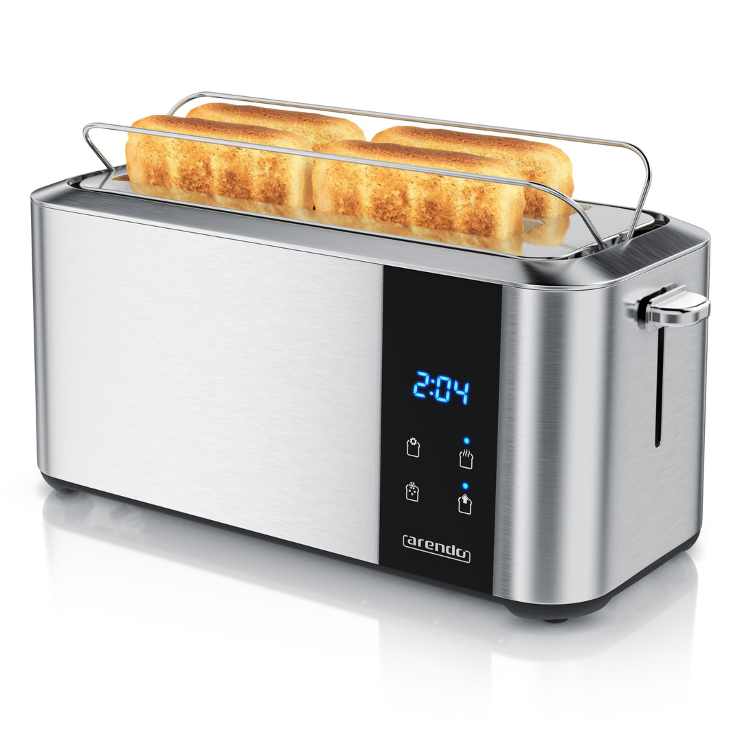 Arendo - Edelstahl Toaster Langschlitz 4 Scheiben- Touchscreen – Doppelwandgehäuse – 1500 W – Integr